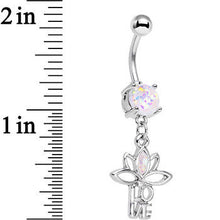 Load image into Gallery viewer, White Faux Opal Framework Love Lotus Flower Dangle Belly Ring
