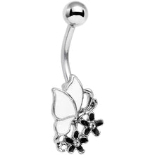 Load image into Gallery viewer, Black and White Stainless Steel Butterfly and Flower Belly Ring
