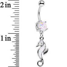 Load image into Gallery viewer, White Faux Opal See You Later Seahorse Dangle Belly Ring
