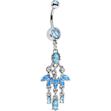 Load image into Gallery viewer, Aqua Gem Blue Belle of the Ball Fan Chandelier Belly Ring
