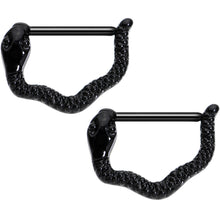 Load image into Gallery viewer, 14G 9/16 Black Anodized Slithering Snake Nipple Clicker Set
