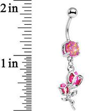 Load image into Gallery viewer, Pink Faux Opal Roses Ready to Flower Dangle Belly Ring
