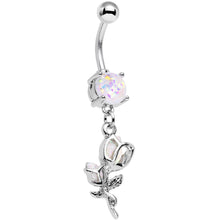 Load image into Gallery viewer, White Faux Opal Roses Ready to Flower Dangle Belly Ring
