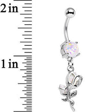 Load image into Gallery viewer, White Faux Opal Roses Ready to Flower Dangle Belly Ring
