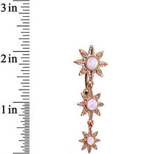 Load image into Gallery viewer, White Faux Opal Rose Gold Plated Flower Top Mount Dangle Belly Ring
