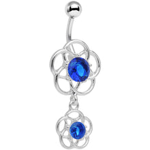 Load image into Gallery viewer, Blue Gem Framework Double Flower Dangle Belly Ring
