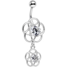 Load image into Gallery viewer, Clear Gem Framework Double Flower Dangle Belly Ring

