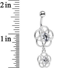 Load image into Gallery viewer, Clear Gem Framework Double Flower Dangle Belly Ring
