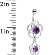 Load image into Gallery viewer, Purple Gem Framework Double Flower Dangle Belly Ring
