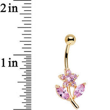 Load image into Gallery viewer, Pink Gem Gold Plated Leafy Flower Belly Ring

