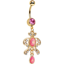 Load image into Gallery viewer, Pink Faux Opal Gold Anodized Victorian Fancy Dangle Belly Ring
