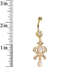 Load image into Gallery viewer, White Faux Opal Gold Anodized Victorian Fancy Dangle Belly Ring
