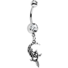 Load image into Gallery viewer, Clear Gem Moon and Ms Mermaid Dangle Belly Ring

