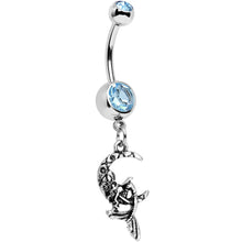 Load image into Gallery viewer, Aqua Gem Moon and Ms Mermaid Dangle Belly Ring
