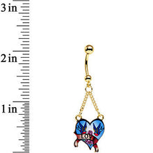 Load image into Gallery viewer, Gold Anodized Steel Blue Tattoo Flash Love Heart Dangle Belly Ring
