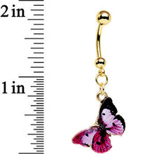 Load image into Gallery viewer, Gold Anodized Steel Pink and Black Butterfly Dangle Belly Ring
