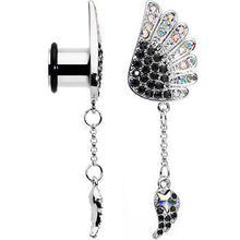 Load image into Gallery viewer, 00G Aurora Black Gem Arial Angel Wings Dangle Plug Set
