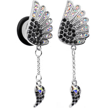 Load image into Gallery viewer, 9/16 Aurora Black Gem Arial Angel Wings Dangle Plug Set
