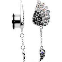 Load image into Gallery viewer, 9/16 Aurora Black Gem Arial Angel Wings Dangle Plug Set
