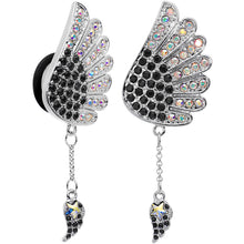 Load image into Gallery viewer, 5/8 Aurora Black Gem Arial Angel Wings Dangle Plug Set
