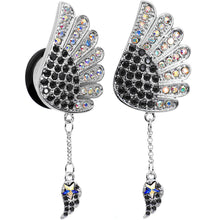 Load image into Gallery viewer, 18mm Aurora Black Gem Arial Angel Wings Dangle Plug Set
