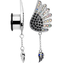 Load image into Gallery viewer, 18mm Aurora Black Gem Arial Angel Wings Dangle Plug Set
