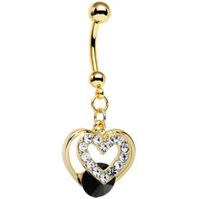 Load image into Gallery viewer, Clear Black Gem Gold Anodized Steel Show Your Heart Dangle Belly Ring
