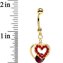 Load image into Gallery viewer, Red Gem Gold Anodized Steel Show Your Heart Dangle Belly Ring
