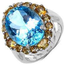 Load image into Gallery viewer, 12.73 Carat Genuine Blue Topaz &amp; Citrine .925 Sterling Silver Ring

