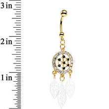 Load image into Gallery viewer, Clear Gem Gold Anodized Steel Dream Leaf Dangle Belly Ring
