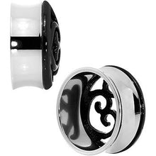 Load image into Gallery viewer, 26mm Steel Black Filigree Duet Heart Saddle Plug Set
