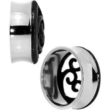 Load image into Gallery viewer, 28mm Steel Black Filigree Duet Heart Saddle Plug Set
