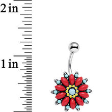 Load image into Gallery viewer, Blue Red Southwestern Holly Holiday Flower Belly Ring
