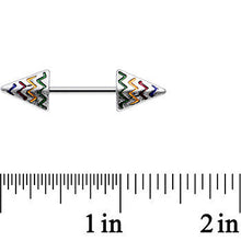 Load image into Gallery viewer, 14G 9/16 Rainbow Chevron End with an Arrow Nipple Ring Set
