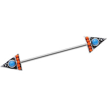 Load image into Gallery viewer, 14G Blue Orange Artistic Deco Arrowhead Industrial Barbell 38mm
