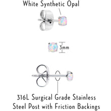 Load image into Gallery viewer, White Synthetic Opal Stainless Steel Post Stud Earring Pack Set of 3

