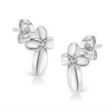 Load image into Gallery viewer, .925 Sterling Silver Prong Set Diamond Accent Floral Cross Stud Earring (I-J Color, I1-I2 Clarity)
