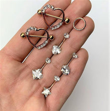 Load image into Gallery viewer, Clear Gem Round Rhombus Heart Star Belly Ring Set of 4
