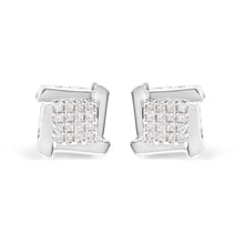 Load image into Gallery viewer, 10K White Gold 1/2 Cttw Composite  Princess Diamond Square and Swirl Stud Earrings (I-J Color, I1-I2 Clarity)
