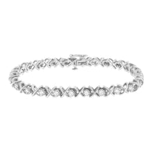 Load image into Gallery viewer, .925 Sterling Silver 1 cttw Brilliant Round-Cut Diamond "X" Link Bracelet (I-J Clarity, I2-I3 Color) - Size 7"
