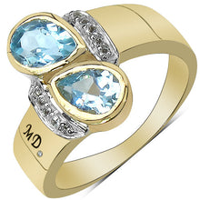 Load image into Gallery viewer, 14K Yellow Gold Plated 1.86 Carat Genuine Blue Topaz, White Topaz &amp; White Diamond .925 Sterling Silver Ring
