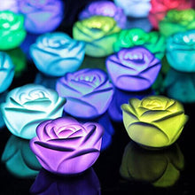 Load image into Gallery viewer, 6/12pcs LED Candle Light Simulation Rose Romantic Holiday Party Wedding Confession with Reusable Night Decoration Colorful Light Flameless LED Tea Lights Candle Romantic Love Rose Shape LED Candle
