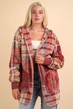 Load image into Gallery viewer, Colorful Fuzzy Plaid Long Sleeve Hooded Jacket Warm &amp; Trendy Outerwear for Cold Days
