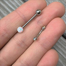Load image into Gallery viewer, 316L Stainless Steel White Synthetic Opal Ball Barbell Tongue Ring
