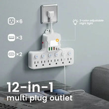 Load image into Gallery viewer, 12-in-1 Adjustable Desk Lamp Power Strip – 6 AC Outlets, 3 USB-A &amp; 2 Type-C Ports, Surge Protection
