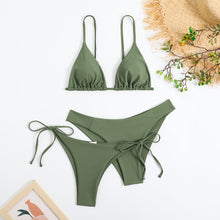 Load image into Gallery viewer, Essential Edge 3-Piece Bikini Set for Women – Solid Color High-Cut Triangle Top Two-Style Bottoms with Side Lace-Up Design &amp; Quick-Drying Comfort – Versatile Women's Swimwear for Summer Pool Beach &amp; Travel
