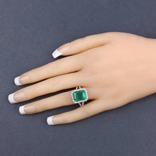 Load image into Gallery viewer, IGI Certified 6.96 Carat Genuine Zambian Emerald and White Diamond 14K Yellow Gold Ring
