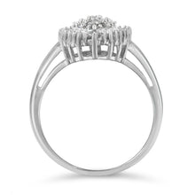 Load image into Gallery viewer, 10K White Gold 1/2 Cttw Round &amp; Baguette Cut Diamond Pear Shaped Domed PavÃ© Cluster with Halo Cocktail Ring (H-I Color, SI1-SI2 Clarity) - Size 5
