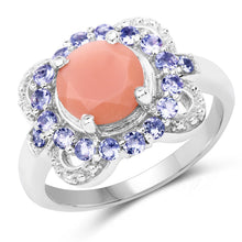 Load image into Gallery viewer, 2.87 Carat Genuine Peach Moonstone and Tanzanite .925 Sterling Silver Ring
