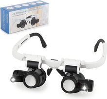 Load image into Gallery viewer, 2-LED Head-Mounted Magnifier Glasses – 8x/15x/23x with Repair Light
